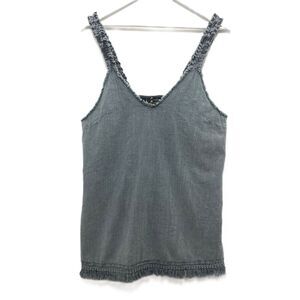 Cotton Natural Malibu Tank Top Women's 2XL Pima Cotton Fringe V Neck Fossil Gray